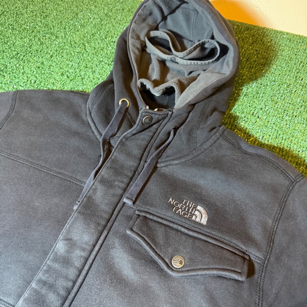 The North Face Mens Black Fleece Lined Utility Hooded Jacket Full Zip Medium